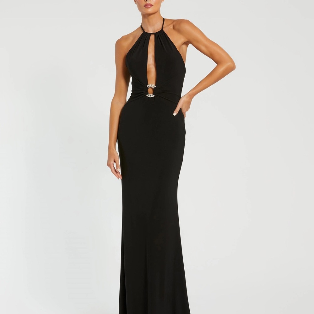 Mac Duggal Black High Neck Cut Out Gown 42065